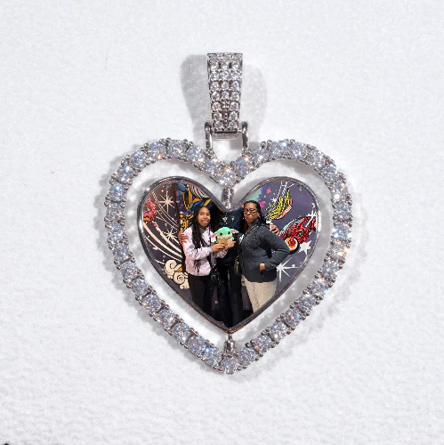 3D Spinning 2-Faced Heart Custom Picture Pendant