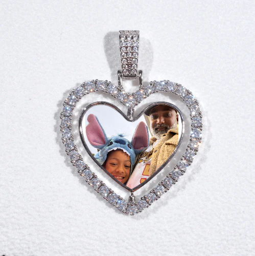 3D Spinning 2-Faced Heart Custom Picture Pendant