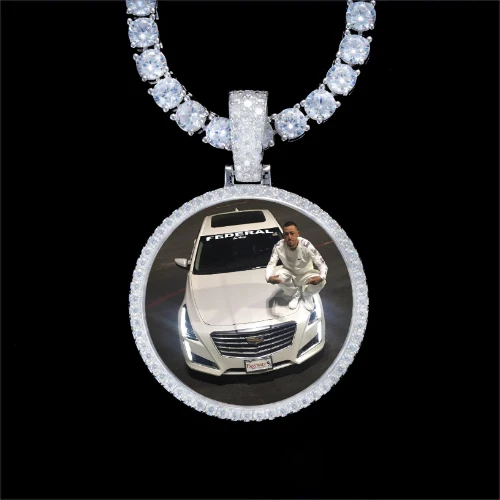 925S & VVS Moissanite 3D Circle Custom Picture Pendant
