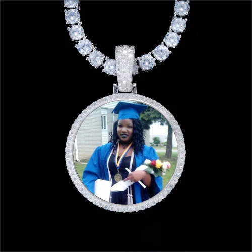 925S & VVS Moissanite 3D Circle Custom Picture Pendant