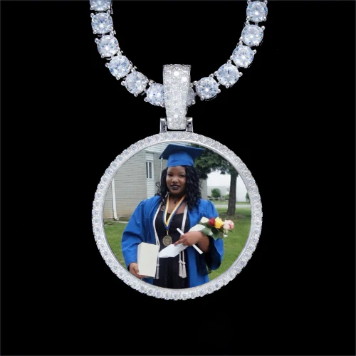 925S & VVS Moissanite 3D Circle Custom Picture Pendant