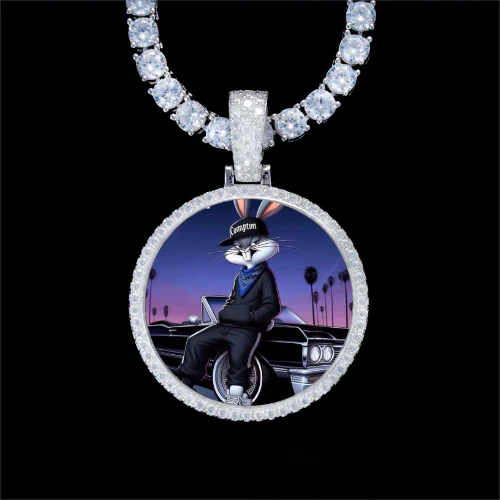 925S & VVS Moissanite 3D Circle Custom Picture Pendant