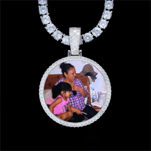 925S & VVS Moissanite 3D Circle Custom Picture Pendant