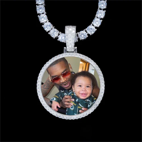 925S & VVS Moissanite 3D Circle Custom Picture Pendant