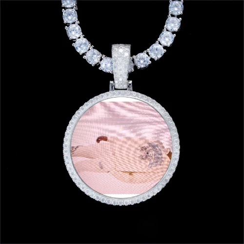925S & VVS Moissanite 3D Circle Custom Picture Pendant