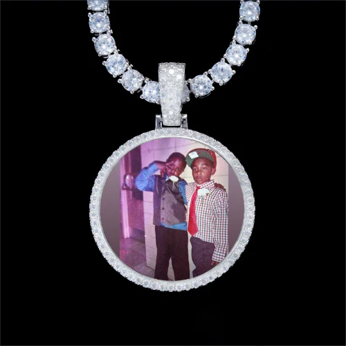 925S & VVS Moissanite 3D Circle Custom Picture Pendant