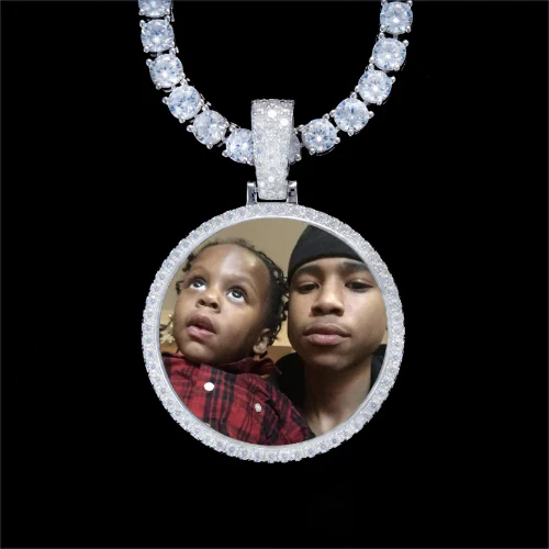 925S & VVS Moissanite 3D Circle Custom Picture Pendant