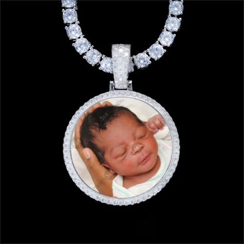 925S & VVS Moissanite 3D Circle Custom Picture Pendant