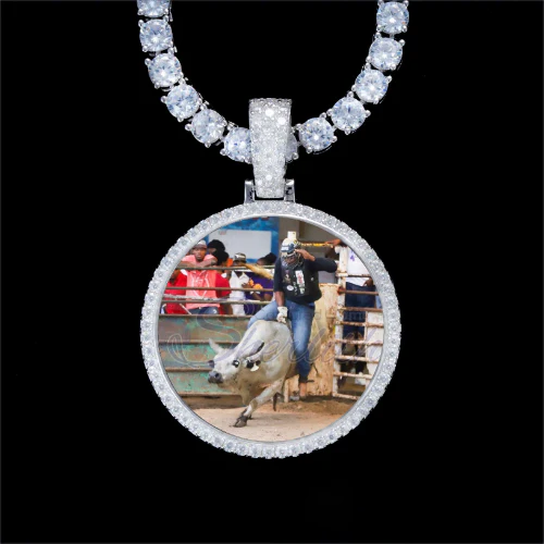 925S & VVS Moissanite 3D Circle Custom Picture Pendant