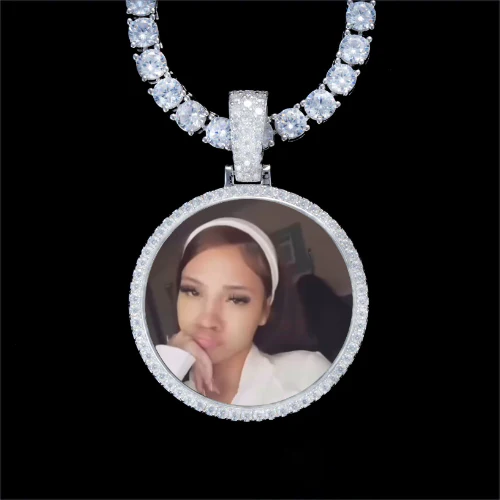 925S & VVS Moissanite 3D Circle Custom Picture Pendant