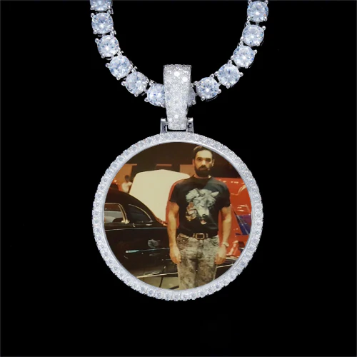 925S & VVS Moissanite 3D Circle Custom Picture Pendant