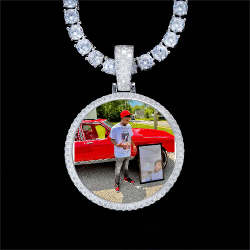 925S & VVS Moissanite 3D Circle Custom Picture Pendant