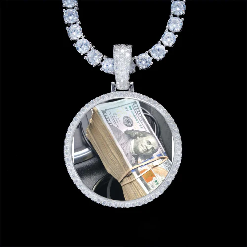 925S & VVS Moissanite 3D Circle Custom Picture Pendant