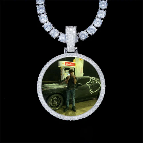 925S & VVS Moissanite 3D Circle Custom Picture Pendant