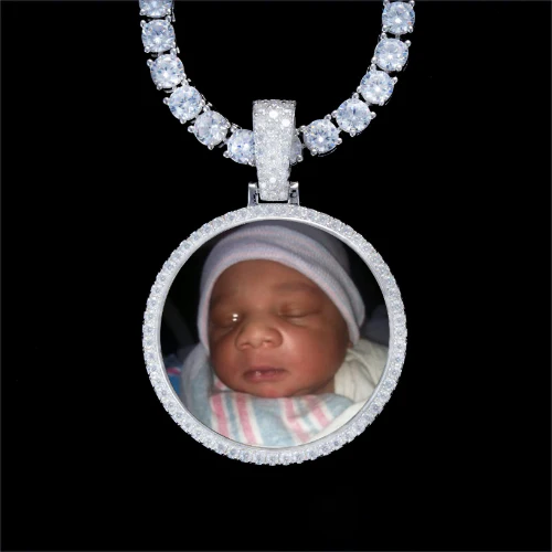 925S & VVS Moissanite 3D Circle Custom Picture Pendant