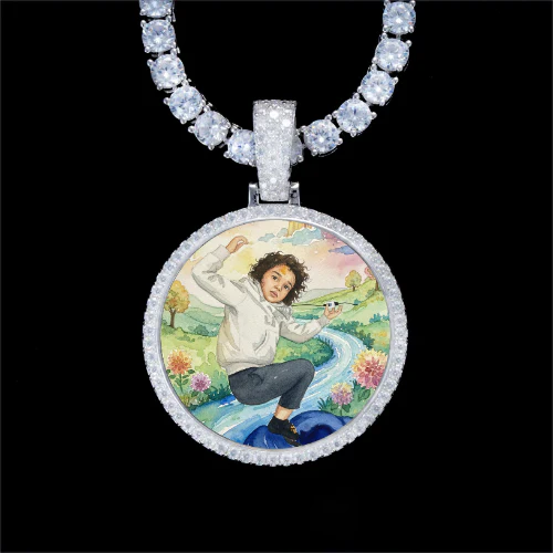 925S & VVS Moissanite 3D Circle Custom Picture Pendant