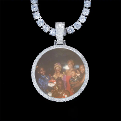 925S & VVS Moissanite 3D Circle Custom Picture Pendant