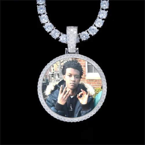 925S & VVS Moissanite 3D Circle Custom Picture Pendant
