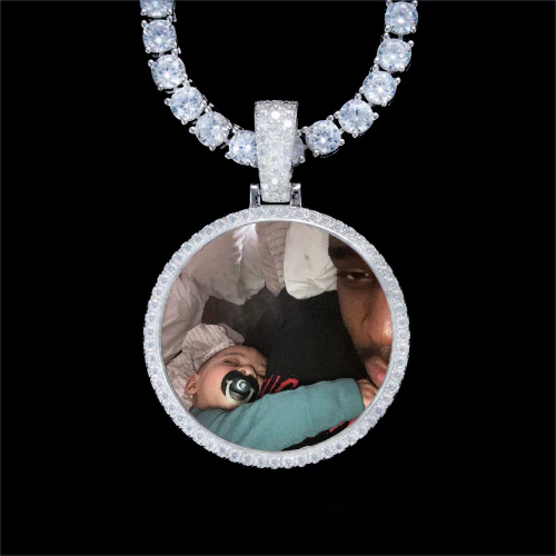 925S & VVS Moissanite 3D Circle Custom Picture Pendant