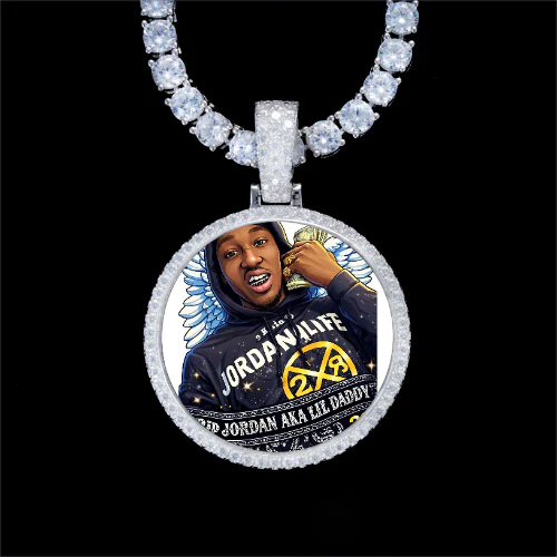 925S & VVS Moissanite 3D Circle Custom Picture Pendant