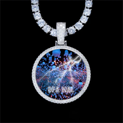 925S & VVS Moissanite 3D Circle Custom Picture Pendant