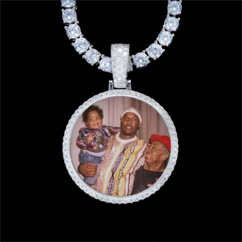 925S & VVS Moissanite 3D Circle Custom Picture Pendant