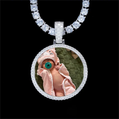 925S & VVS Moissanite 3D Circle Custom Picture Pendant