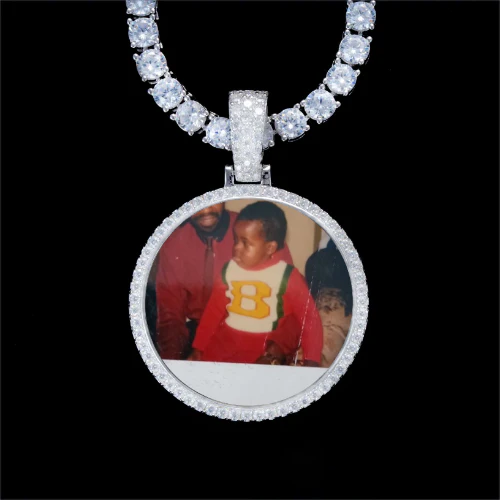 925S & VVS Moissanite 3D Circle Custom Picture Pendant