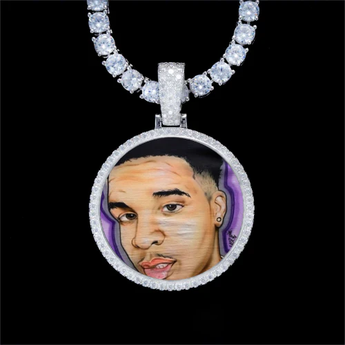 925S & VVS Moissanite 3D Circle Custom Picture Pendant