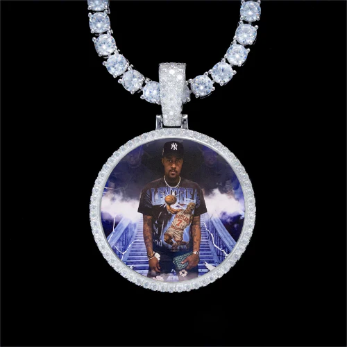 925S & VVS Moissanite 3D Circle Custom Picture Pendant