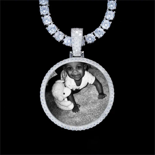 925S & VVS Moissanite 3D Circle Custom Picture Pendant