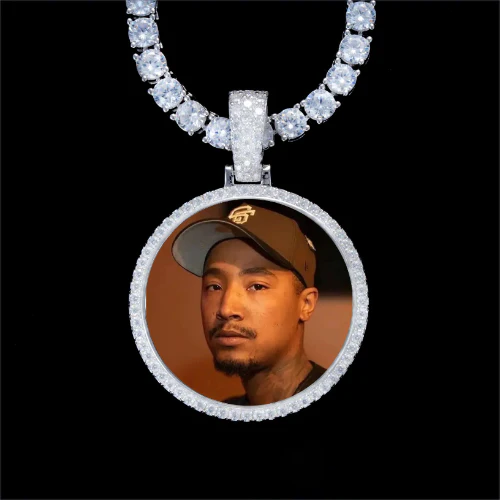 925S & VVS Moissanite 3D Circle Custom Picture Pendant