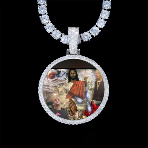 925S & VVS Moissanite 3D Circle Custom Picture Pendant