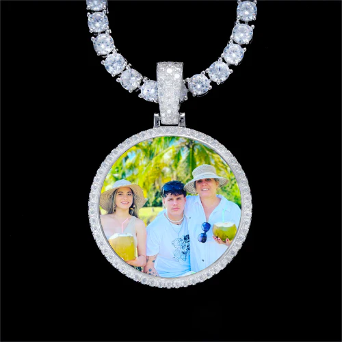 925S & VVS Moissanite 3D Circle Custom Picture Pendant