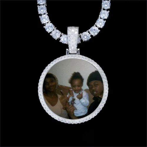 925S & VVS Moissanite 3D Circle Custom Picture Pendant