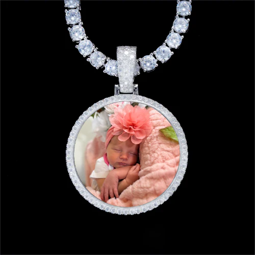 925S & VVS Moissanite 3D Circle Custom Picture Pendant