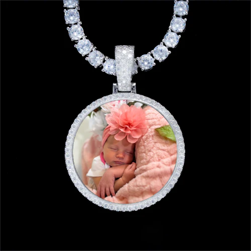 925S & VVS Moissanite 3D Circle Custom Picture Pendant