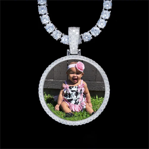 925S & VVS Moissanite 3D Circle Custom Picture Pendant