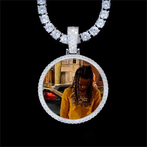 925S & VVS Moissanite 3D Circle Custom Picture Pendant