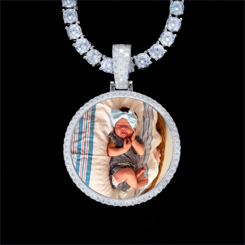 925S & VVS Moissanite 3D Circle Custom Picture Pendant