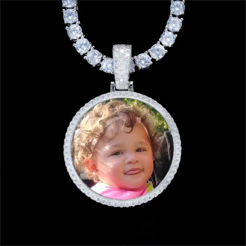 925S & VVS Moissanite 3D Circle Custom Picture Pendant
