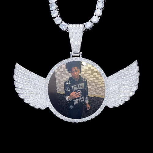 925S & VVS Moissanite 3D Wing Custom Picture Pendant