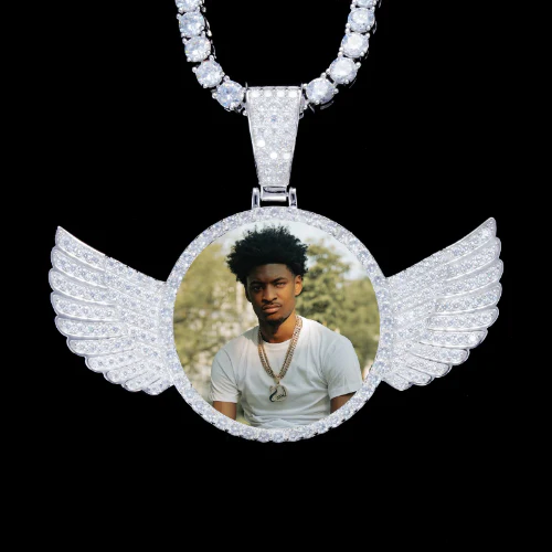 925S & VVS Moissanite 3D Wing Custom Picture Pendant