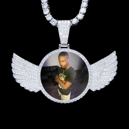 925S & VVS Moissanite 3D Wing Custom Picture Pendant