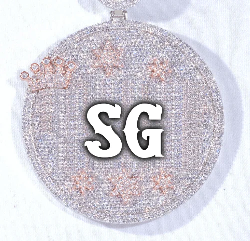 CUSTOM LETTER NECKLACE 3D BIG CROWN DISC