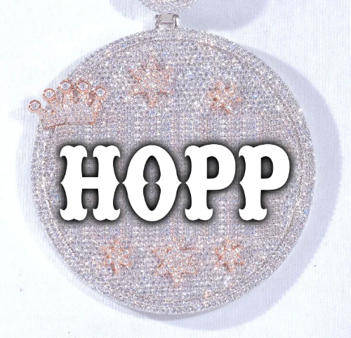 CUSTOM LETTER NECKLACE 3D BIG CROWN DISC