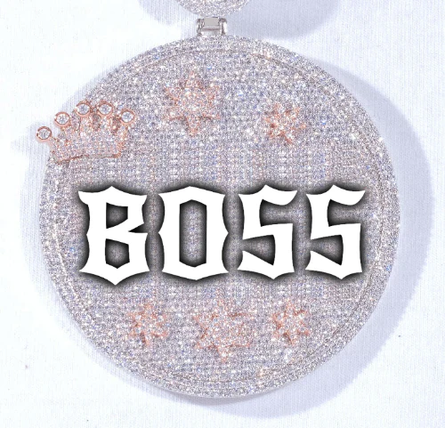 CUSTOM LETTER NECKLACE 3D BIG CROWN DISC