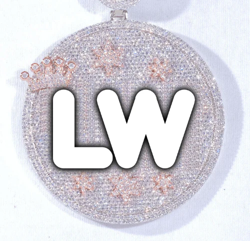 CUSTOM LETTER NECKLACE 3D BIG CROWN DISC