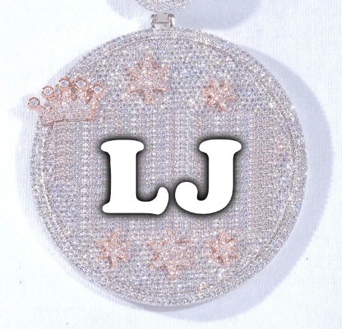 CUSTOM LETTER NECKLACE 3D BIG CROWN DISC