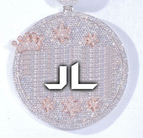 CUSTOM LETTER NECKLACE 3D BIG CROWN DISC